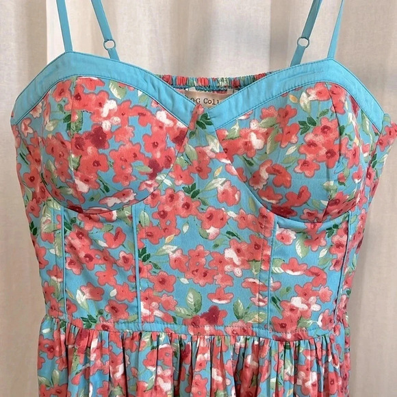NWOT B.O.G Collective Floral Corset Dress Pink Turquoise, Size L - Picture 10 of 13
